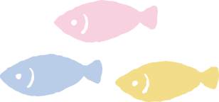 魚のイラスト: パステルカラーで描かれた魚の群れのイラスト。