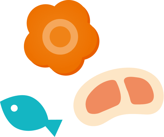 肉や魚、人参