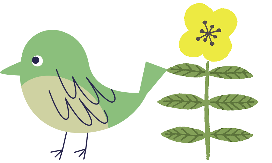 カラフルな花と鳥