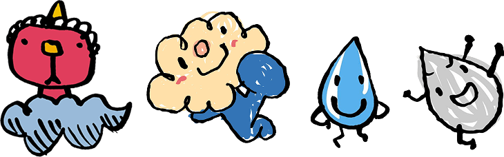 たいようくん　くもすけくん　かみなりぼうや　雨のキャラクター